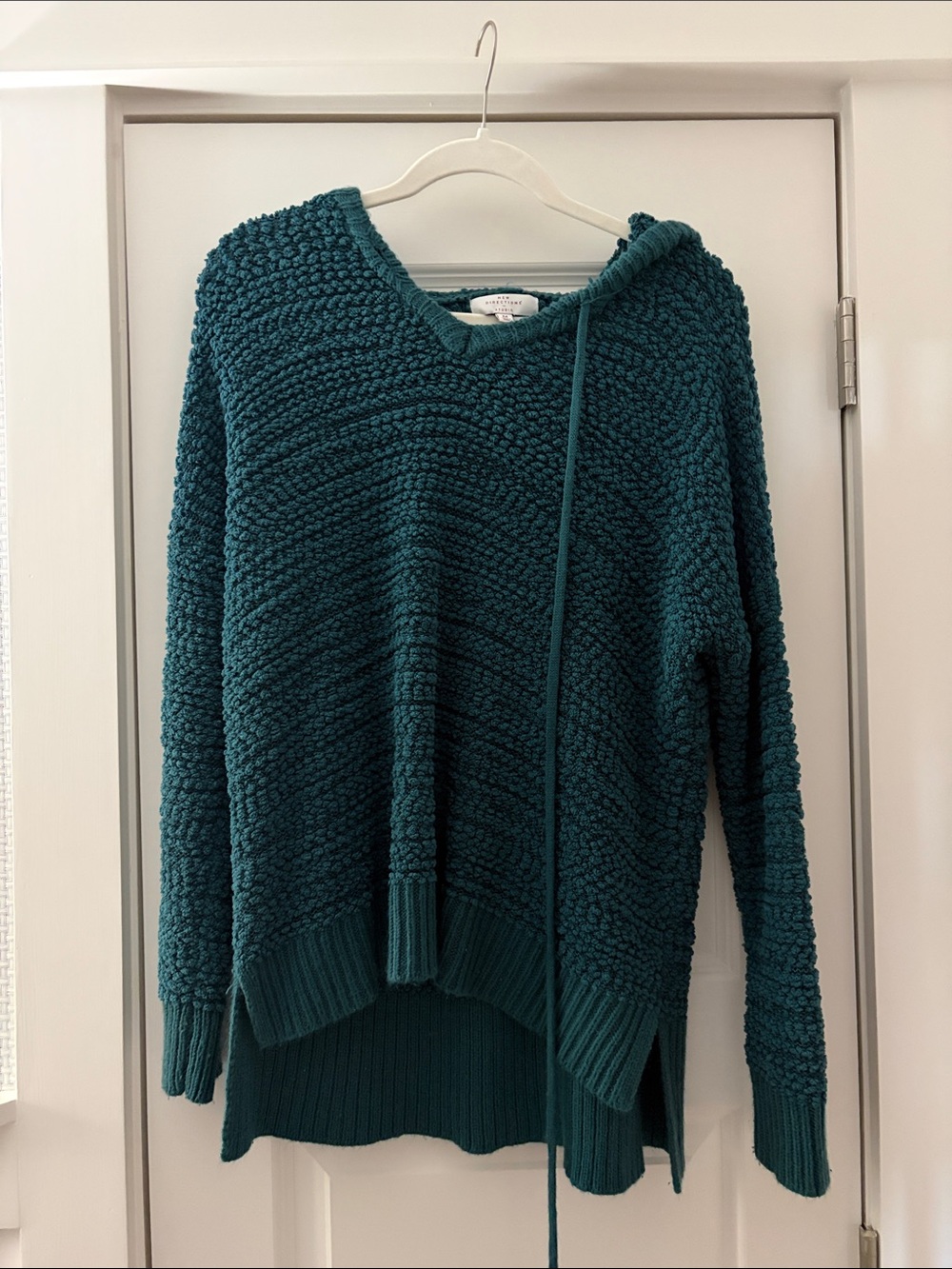💙 new directions Teal Textured V-Neck Hooded Sweater